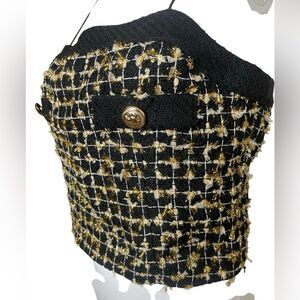 Endless Rose Elegant Black and Gold Tweed Crop top Size Small